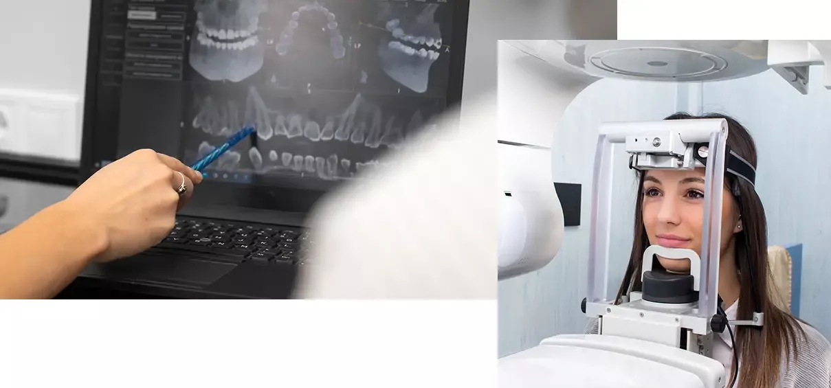 Reviewing digital x-ray and patient receiving digital x-ray